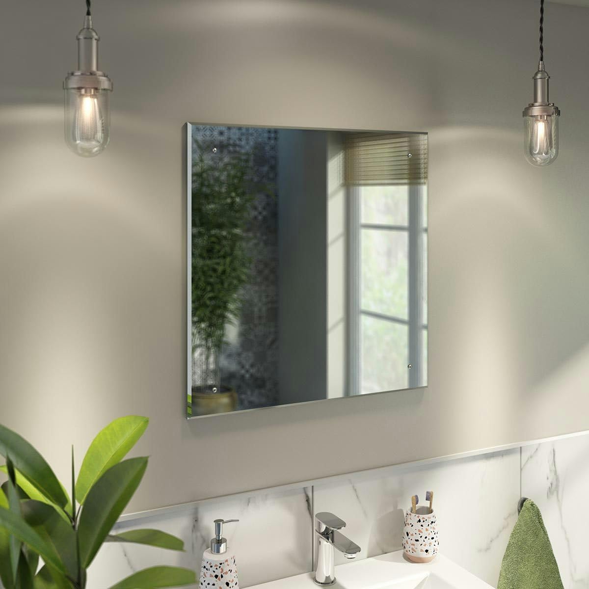 Accents square bevelled edge drilled bathroom mirror