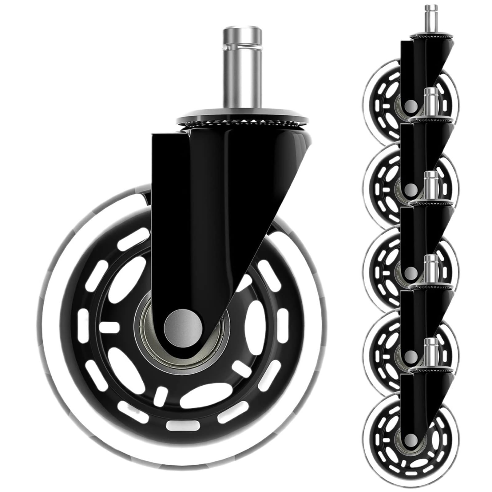 Caster Wheels, 5pcs Universal Furniture Casters Wheels 3 Inch Rubber 360 Degree Rotatable Safe Rollers Quiet Rolling Office Chair Caster Wheels(11MM)