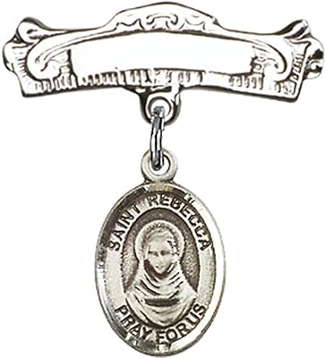 Sterling Silver Baby Badge with St. Rebecca Charm and Arched Polished Badge Pin 7/8 X 7/8 inches