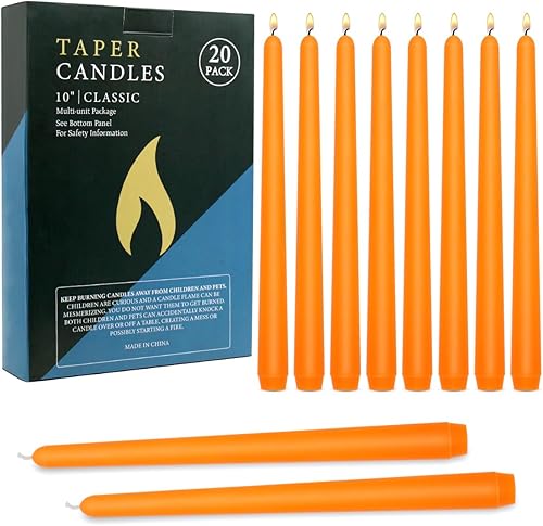 20 velas cónicas naranjas, candelabros delgados de 10 x 78 pulgadas, ideales para Halloween, cosecha de otoño, cena, fiesta y emergencia