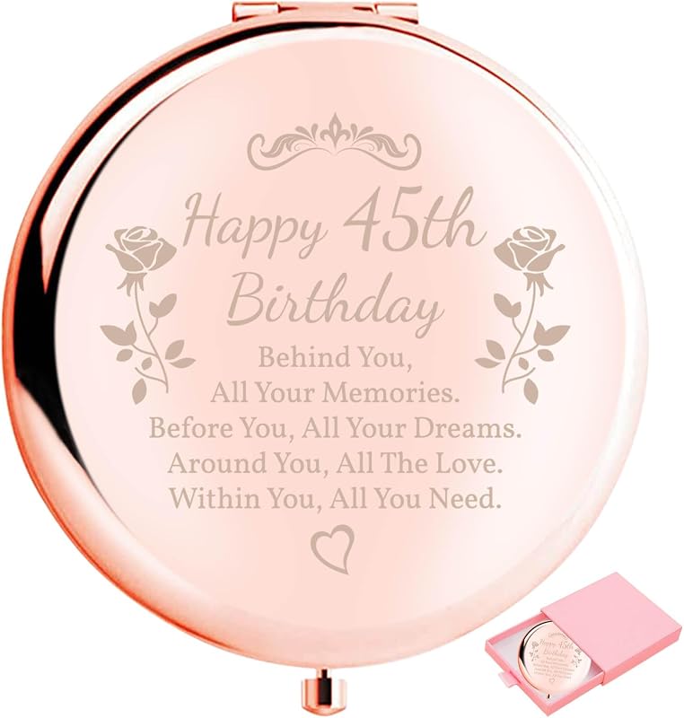 Espelho compacto de maquiagem boutikpro 45th Birthday, dupla face com ampliação 3x e caixa rosa