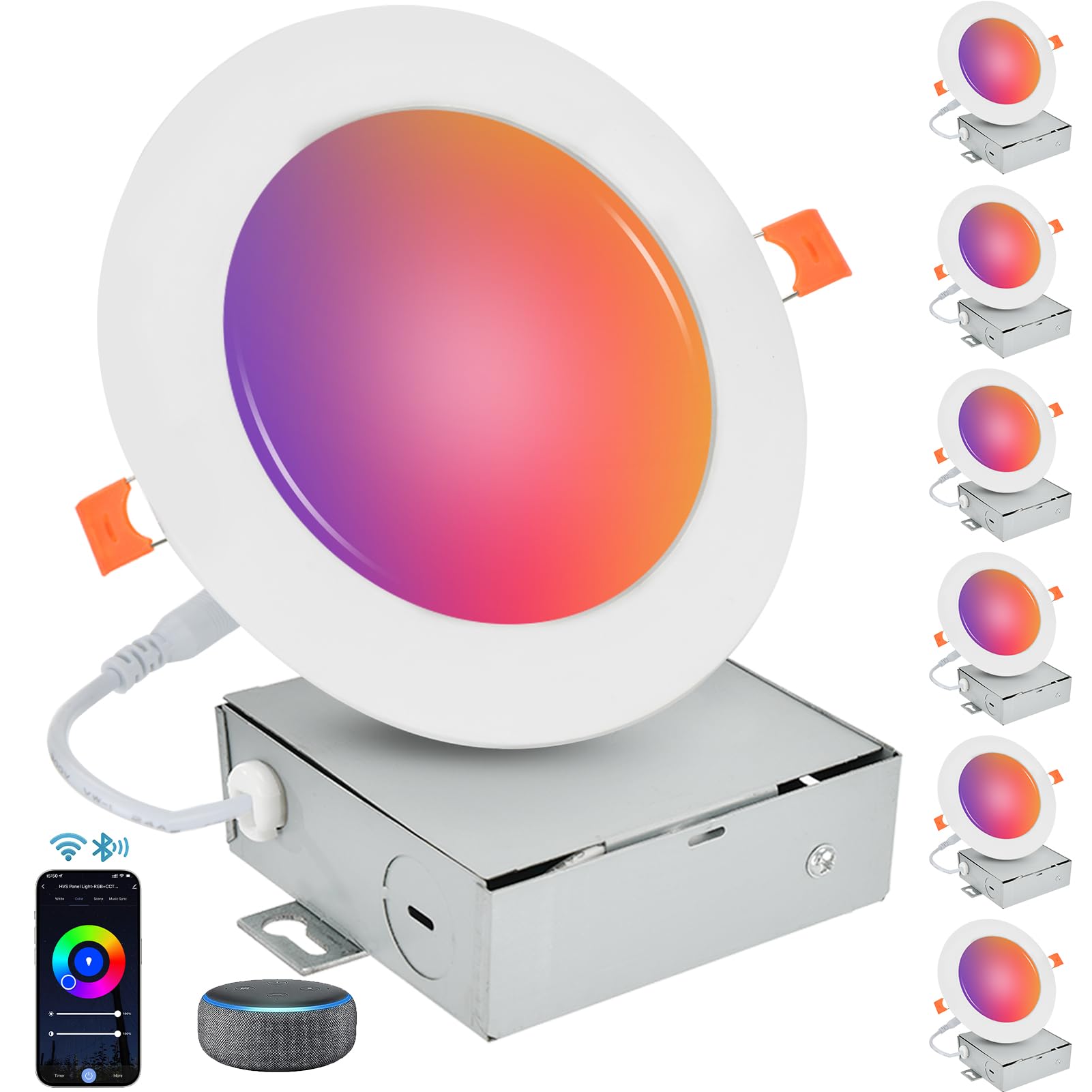 Homevenus Smart Recessed Lighting 6 Inch 13W 1100LM Ultrathin Recessed Lights RGBCW Music Sync Color Changing Dimmable Canless Led Recessed Light Fixtures Work with Alexa/Google Assistant 12 Pack