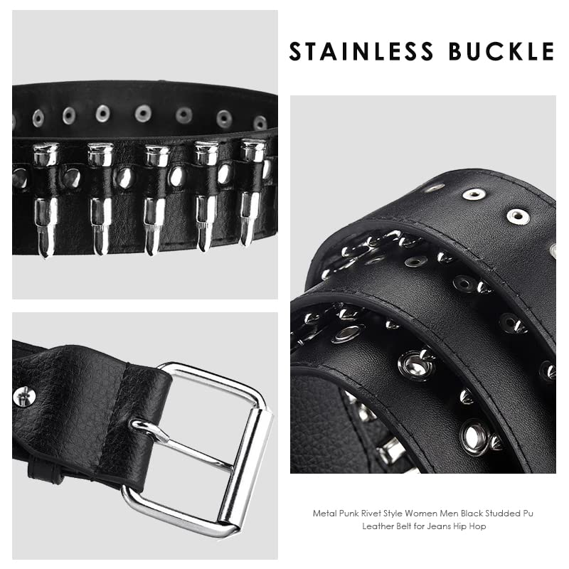 Image of Studded Belt, Metal Punk Rock Rivet Belt with Bright Pyramid Studded for Women Men