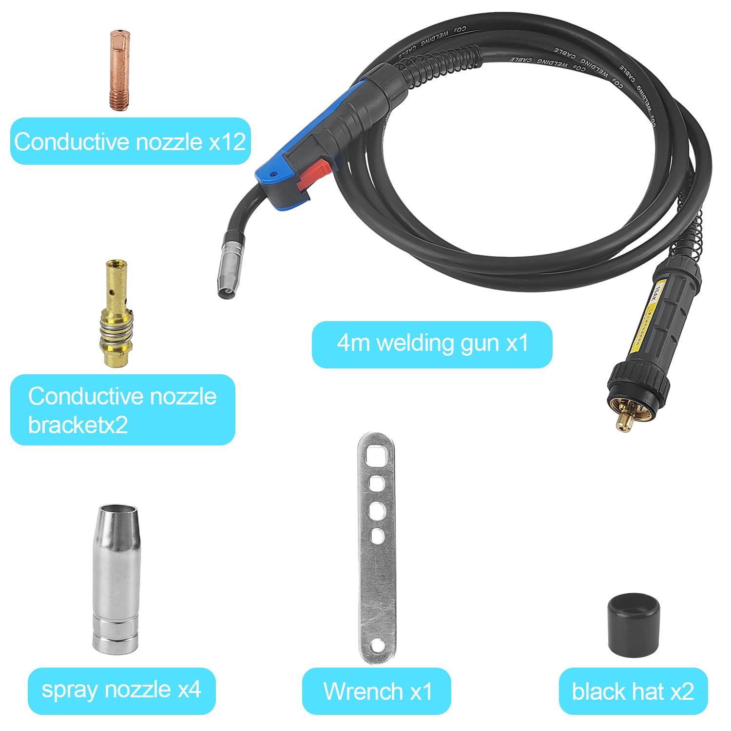 22 Pezzi Saldatrice Portatile Kit, Pistola per Saldatura da 4 m con Manicotto Isolante per Pistola di Saldatura 15AK, Euro Connettore Torcia Saldatrice a Filo, per Saldatore CO2 (1)