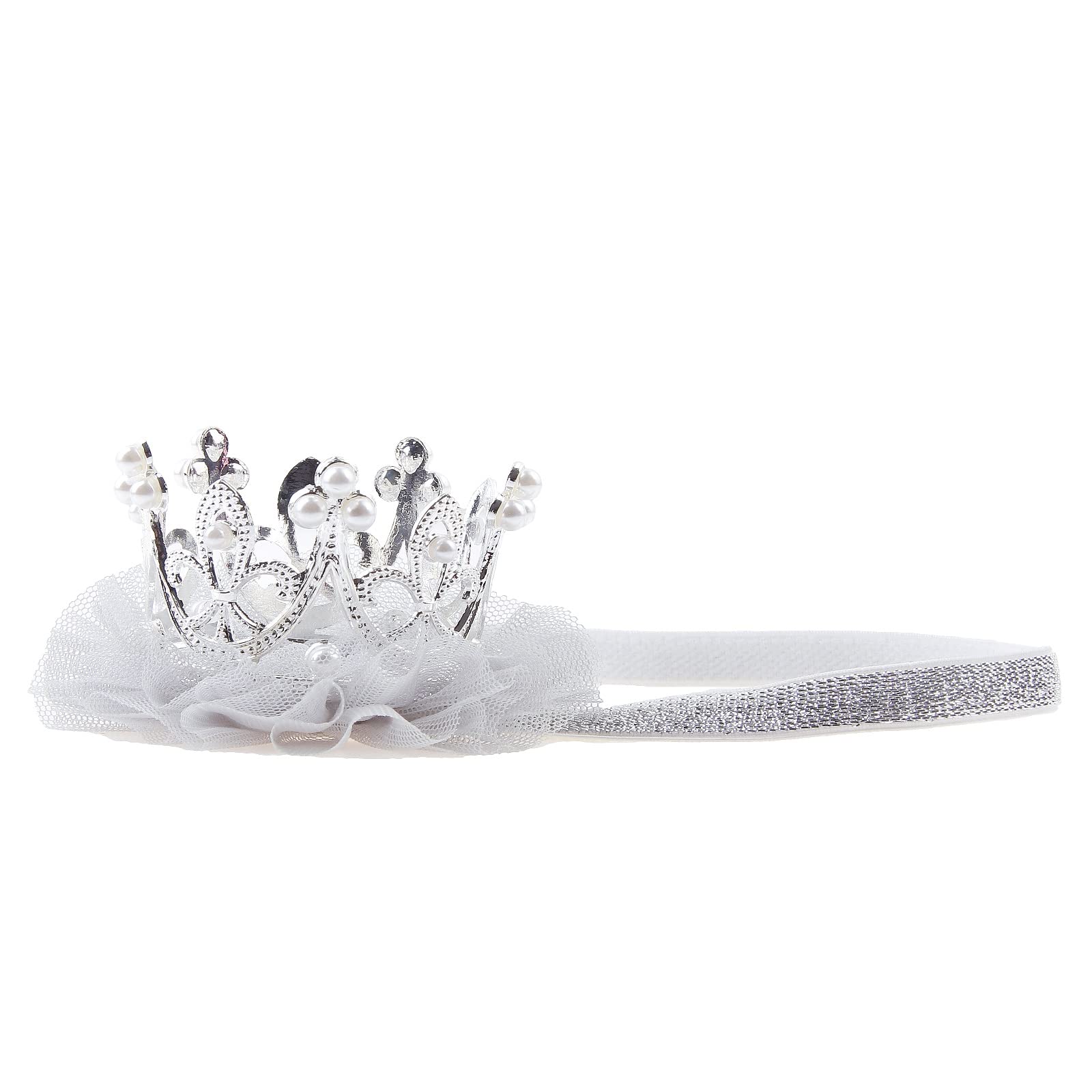 Nishine Princess Toddler Girls Crown Tiaras Baby Elastic Birthday Party Crown Headband Photo Props Gift (Pearl&Silver)
