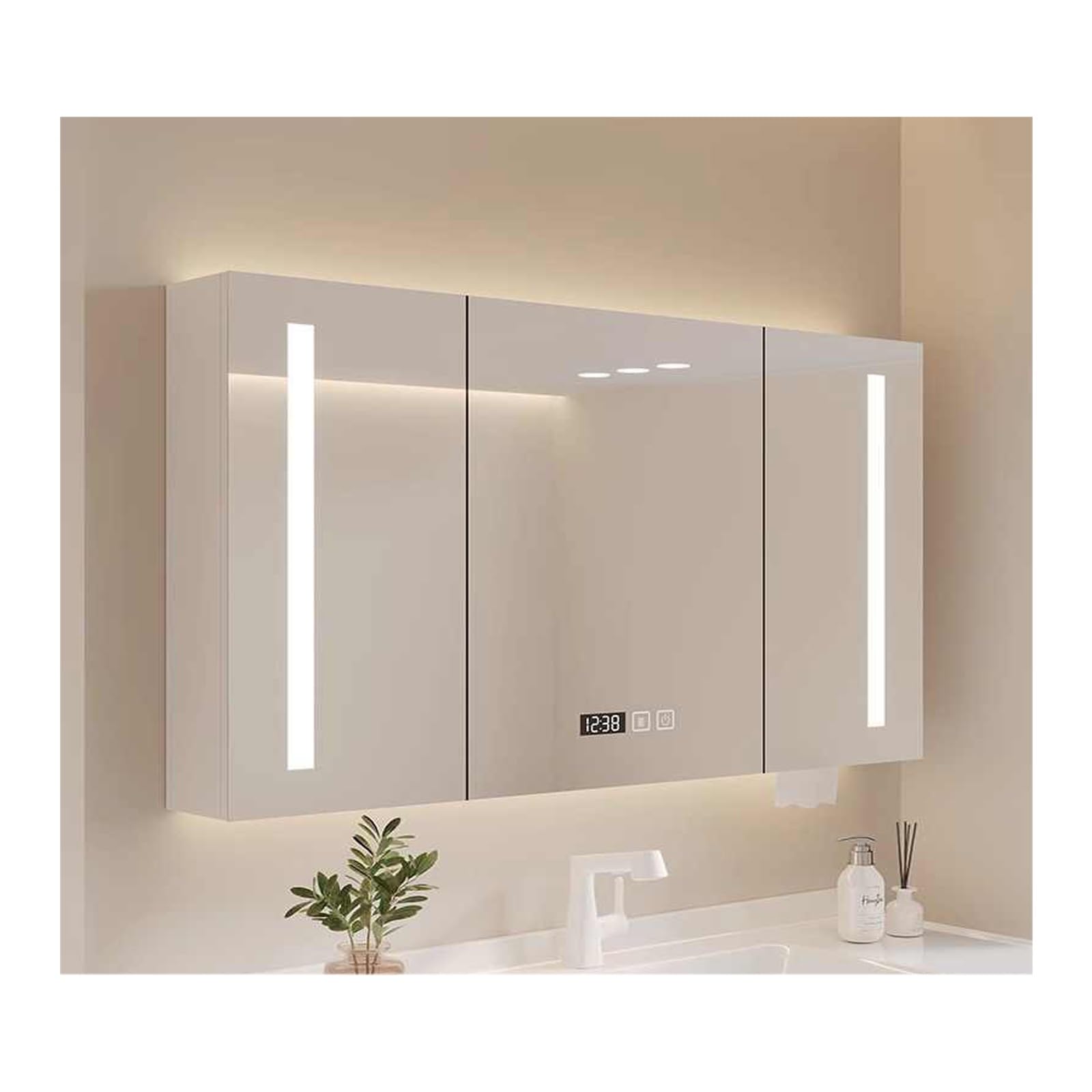 FLYIODFCXV bathroom mirror cabinet, Bathroom Cabinet Mirror，One-Button Defogger, High-Definition(White,108 * 70cm/42.5 * 27.5in)