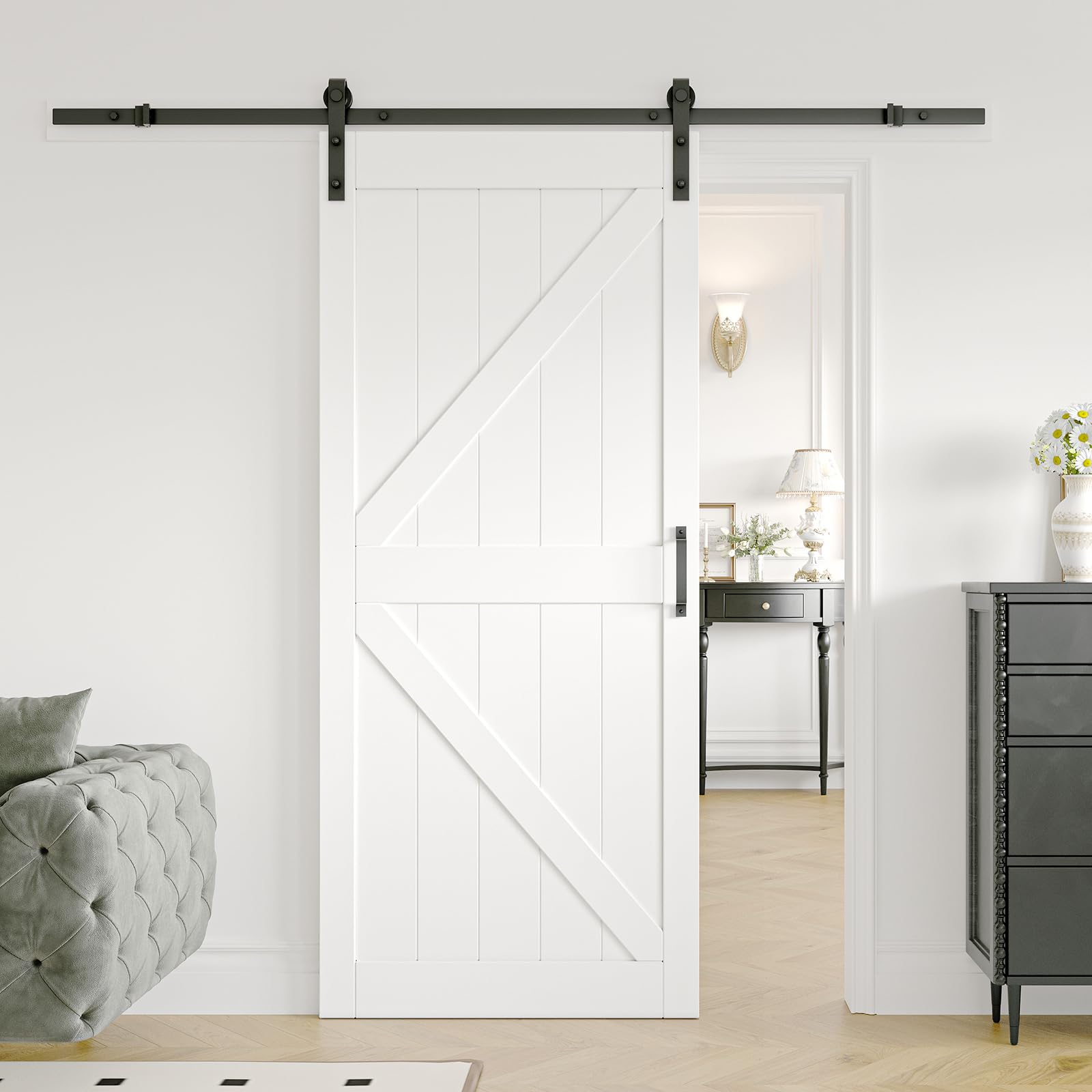 ARK DESIGN 30 x 84inch Sliding Barn Door with 6FT Sliding Door Hardware Kit Included, Pre-Drilled Holes Easy Assembly - Solid MDF Slab Covered with