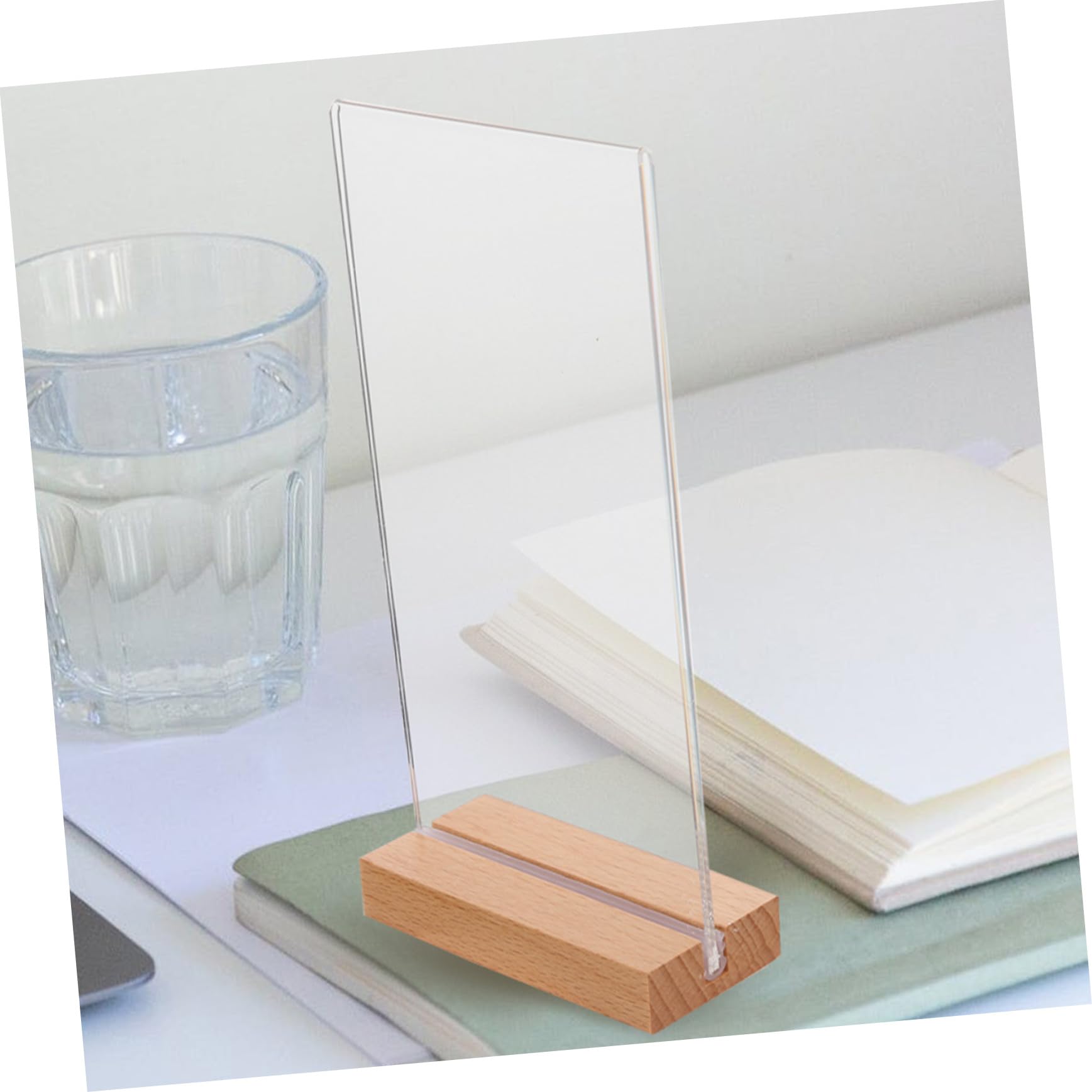 DOITOOL 5 piezas Soporte Acrílico Transparente con Base de Madera para Menú Expositor de Mesa Doble Cara Forma T Pack de Unidades para Restaurantes Bodas y Oficinas