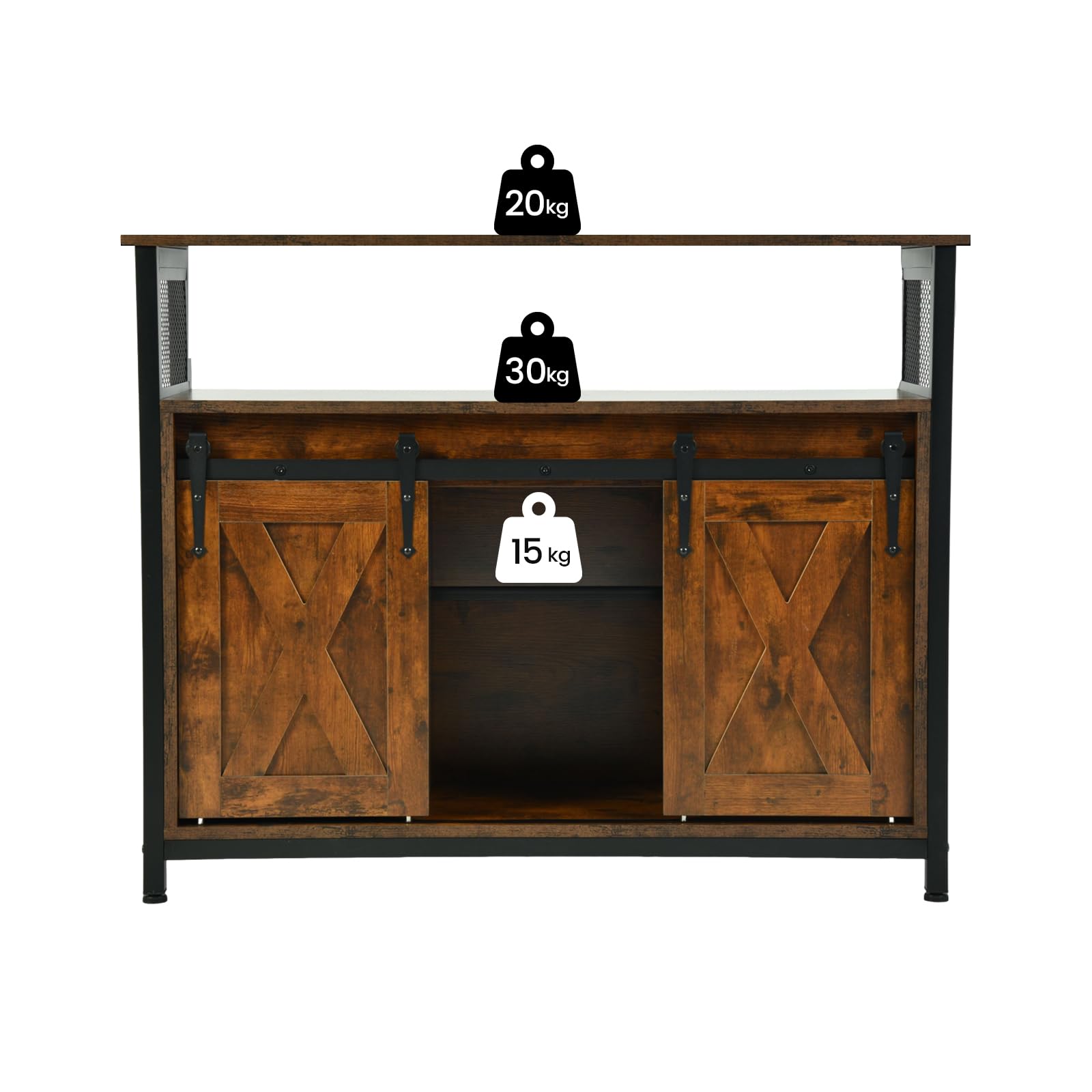 Sideboard, Küchenschrank, Aufbewahrungsschrank, 100 x 33 x 80 cm, mit 2 Schiebetüren, verstellbare Ablagen, Landhausstil, für Wohnzimmer, Esszimmer und Küche, vintagebraun-schwarz