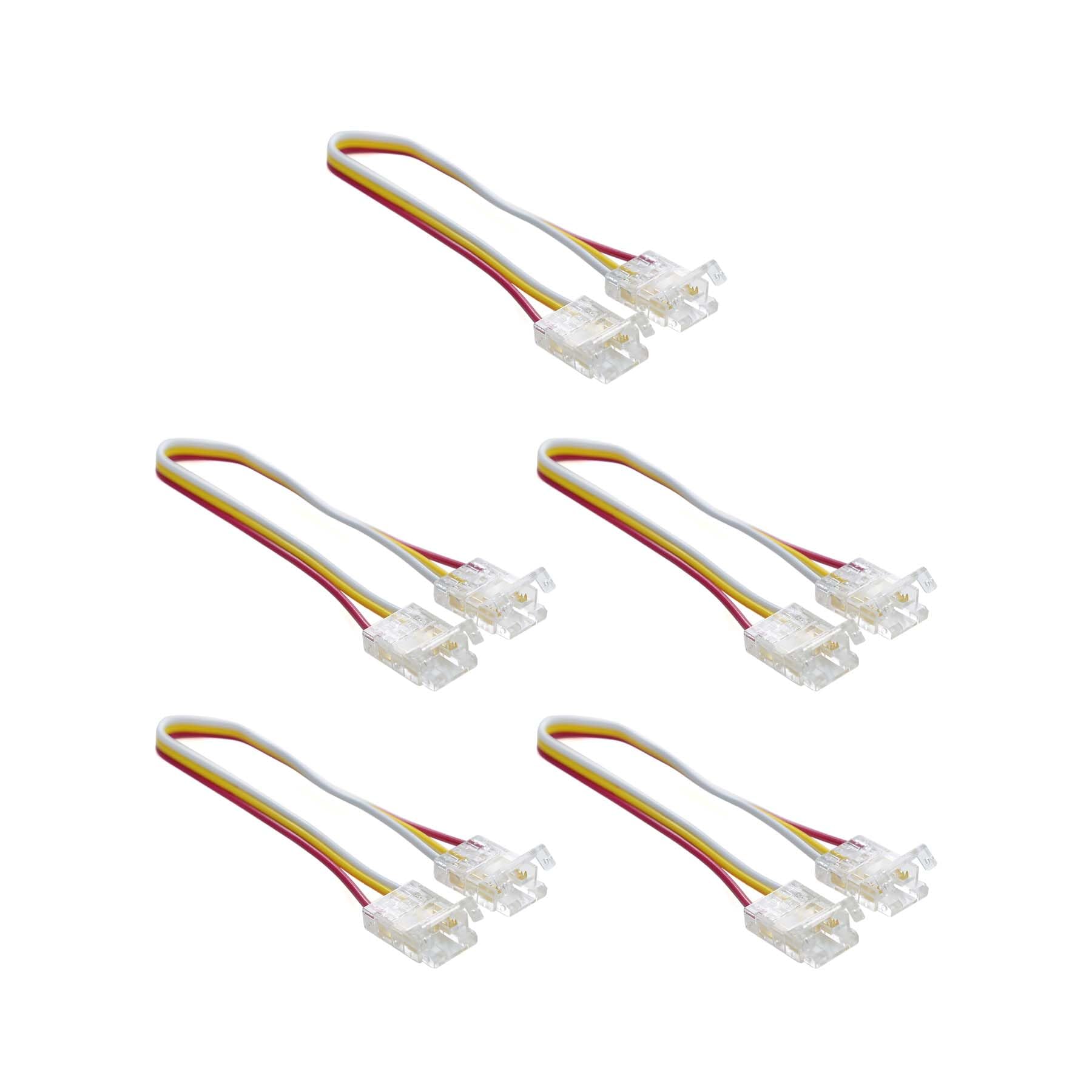 G.W.S® Solderless 2 End Wire Connectors, for 10mm Wide 3 Pin CCT/Pixel LED COB Strip Lights, Pack of 5 — image 1