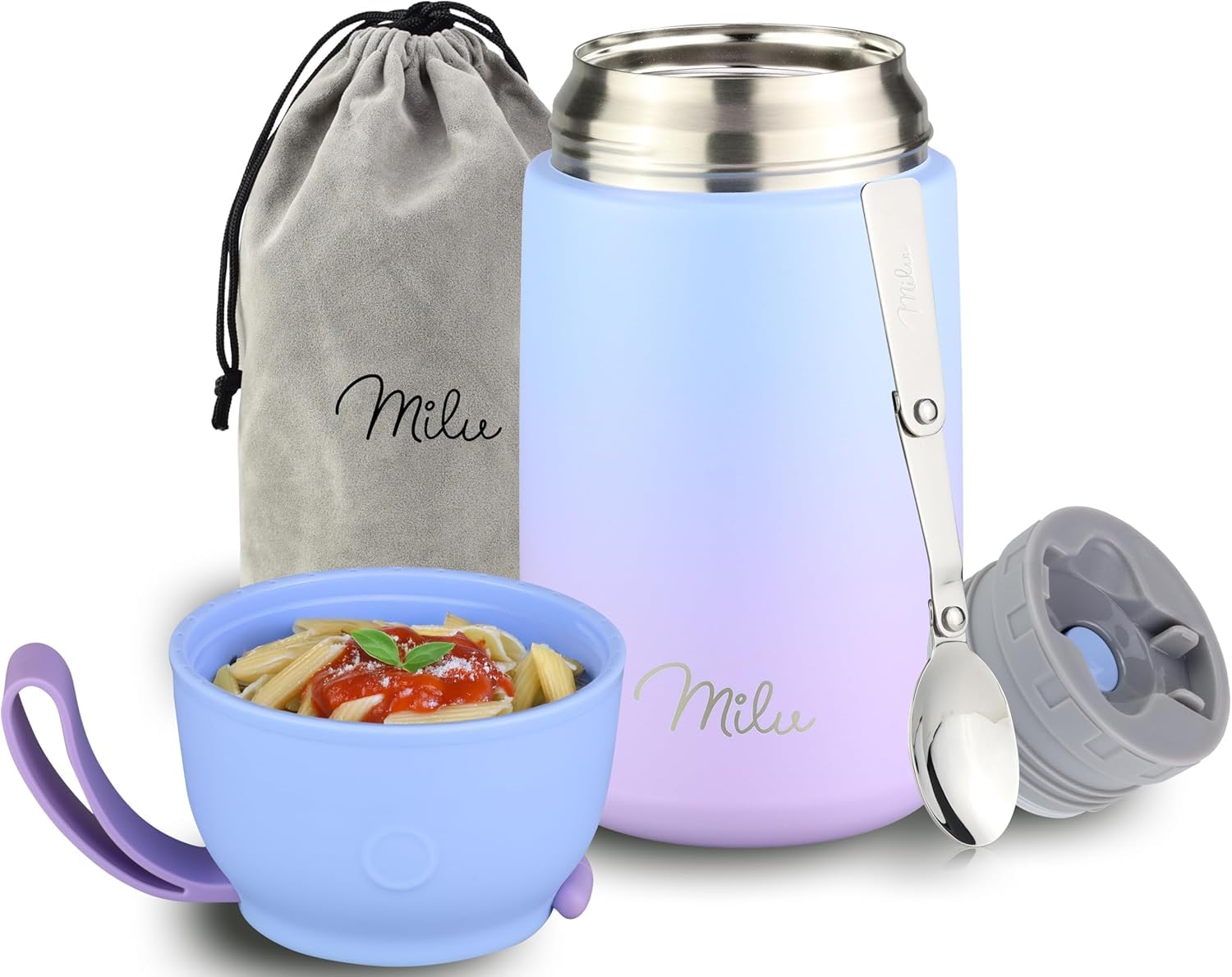 Milu Blue Violet Milu® Thermo Food Flask - 300 Ml Für Kids - Stainless Steel Insulated Container - Lunchbox - Jar With Spoon For Hot And Cold Food (, 800Ml)