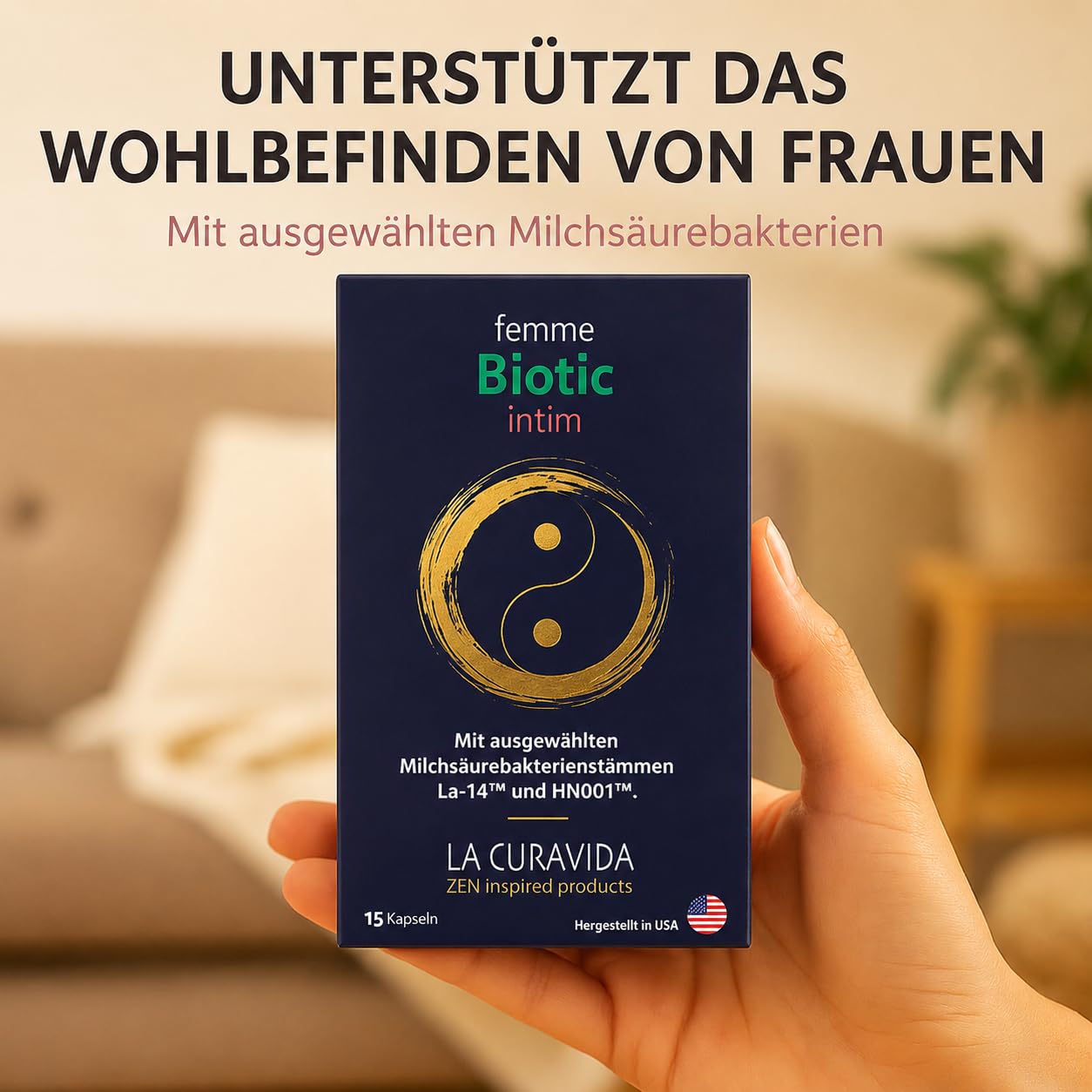 Femme Biotic Intim – Nahrungsergänzung mit ausgewählten Milchsäurebakterien für Frauen – Vegan – 15 Kapseln