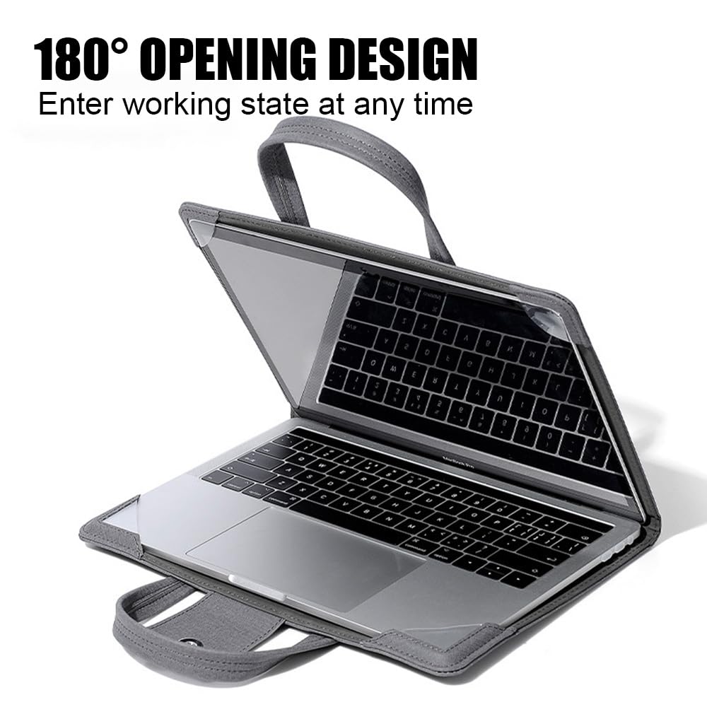 Skórzana torba na laptopa, torba do pracy biznesowej, torba na ramię na komputer, na MacBooka Pro Air, szara (gray D)