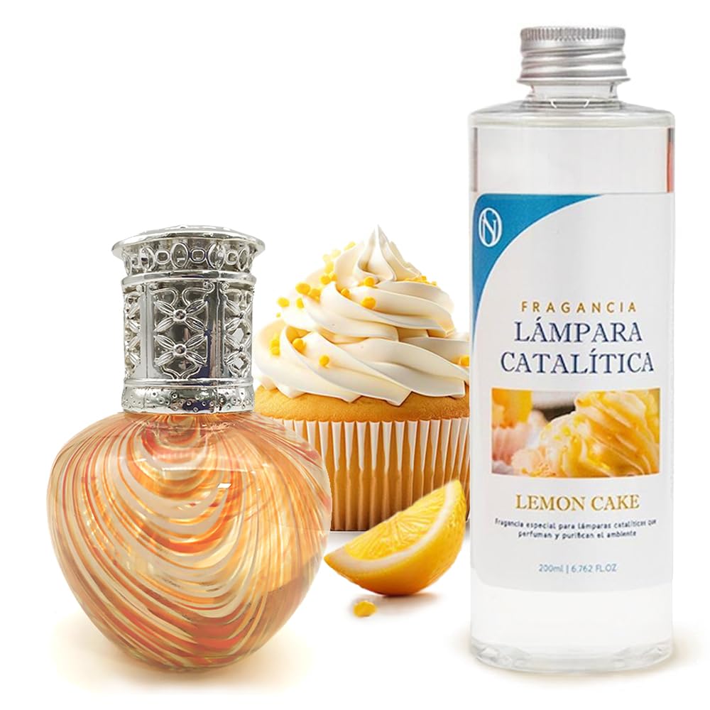 Pack Ahorro Lámpara Catalítica Orange Waves + Fragancia Aroma Lemon Cake 500ml. Elimina Malos olores e impurezas, perfuma y Limpia.