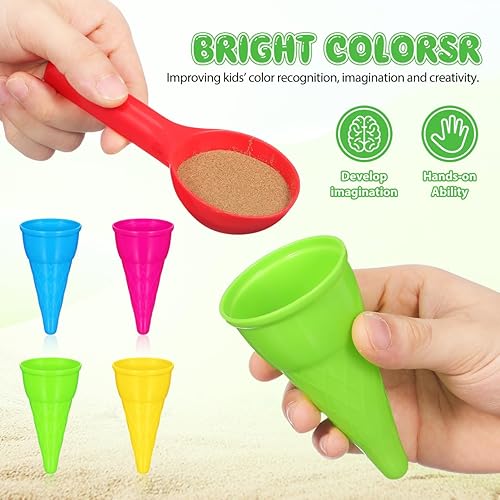 Miniatura 5 de TOYANDONA Juego de moldes de arena para niños, 10 unidades, conos de helado, conos de cuchara, juegos de arena para exteriores, juego de juguetes