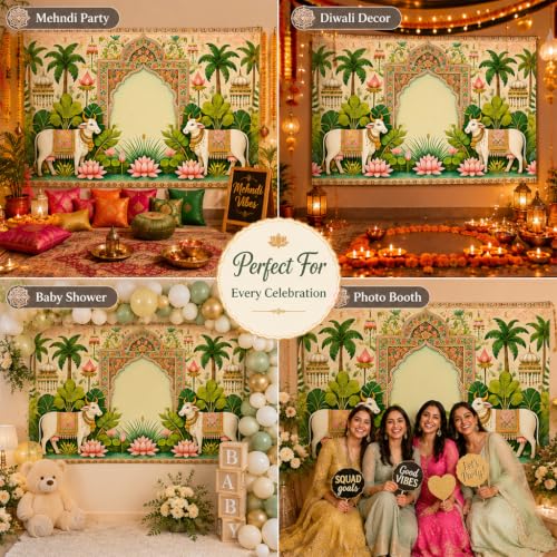 Image of HASTHIP Floral Backdrop Cloth Polyester Background with Traditional Print Colorful Arch Pattern Home Wall Hanging for Pooja Haldi Ceremony Festival Home Decoration