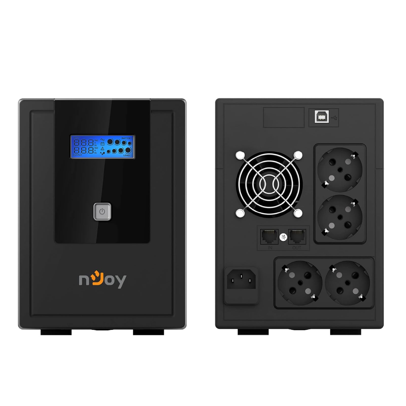 NJOY Cadu 2000 Gruppo di Continuità 2000VA 1200W | Line Interactive AVR | Display LCD | HID USB + Software | Protezione LAN 1Gb/s | 4 Schuko | 2 Batterie 12V 9Ah | UPS Server NAS Workstation