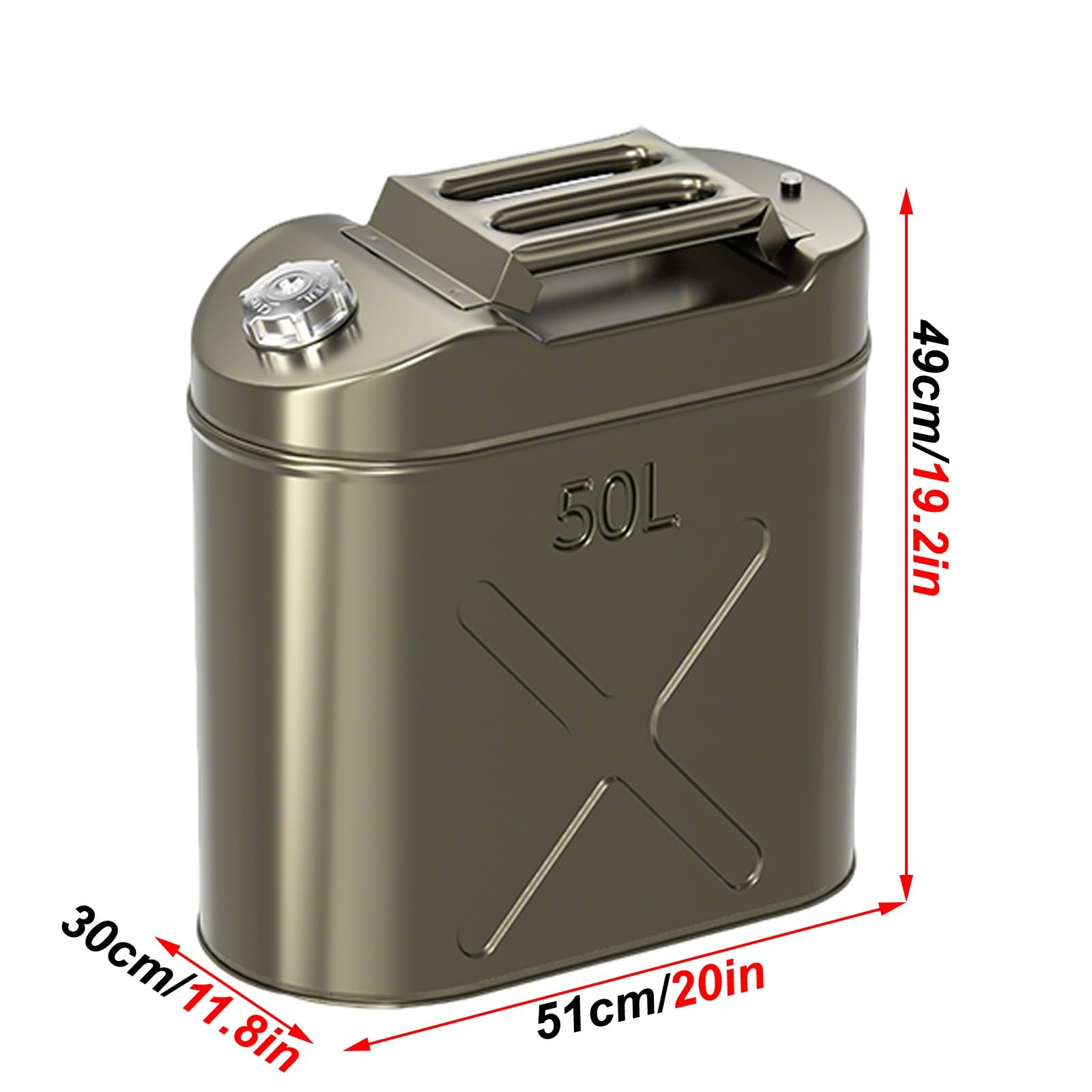 Bidon Essence, Jerrican Essence 20L, avec Tuyau D'Alimentation en Huile et Soupape de Sécurité, Portables, Idéaux pour les Voyages en Voiture et le Camping(50L)