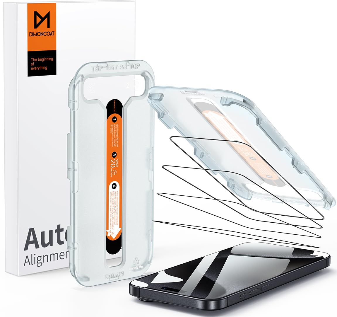 DIMONCOAT 4-Pack TOP 9H+ Glass for iPhone 15 Pro Max Screen Protector [Auto Alignment Kit] [10X Military Protection] UNBREAK Tempered Glass Flim for iPhone 15 Pro Max 6.7 inch Case-Friendly