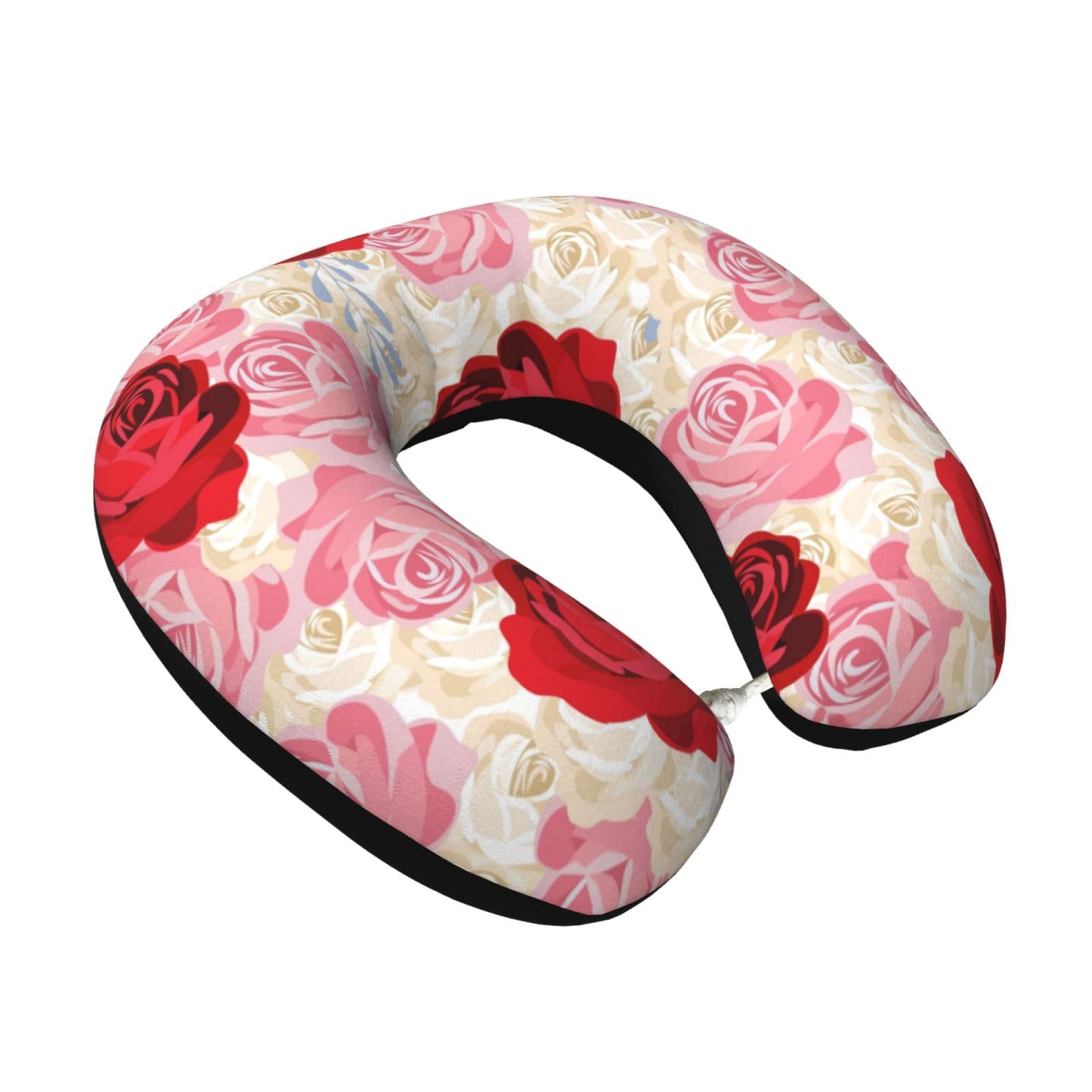 LKYMOH Light Background Rose Print, Travel Neck Pillow U-Shaped Memory Neck Support Soft Comfortable With Washable Cover For Airplane Car Traveling and Office