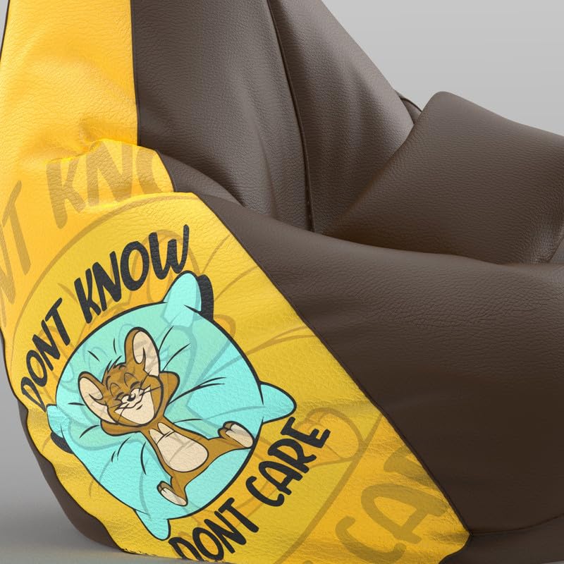 Image of Biggie Bean Bag with Beans Filled 6XL Bean Bag with Free Cushion Footrest - Official : PrintZen Combo (Matching Color : Printed, Jerry Dont Care-Brown)