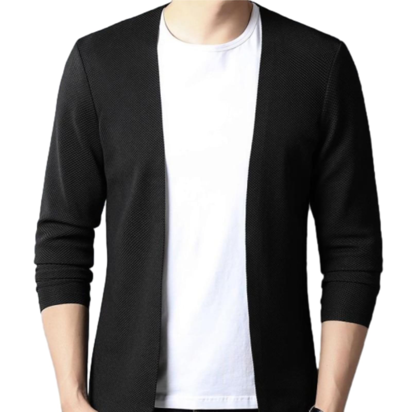 Cardigan da uomo in maglia traspirante casual, tinta unita aperto davanti a maniche lunghe cardigan casual slim fit maglieria cappotti