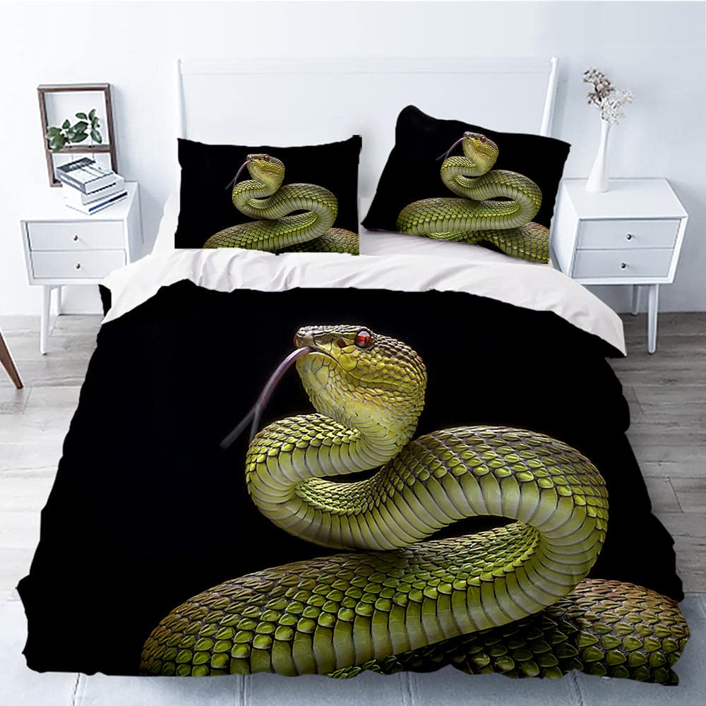 Copripiumino Matrimoniale 200×220 Cm Con Stampa 3D Serpente – Microfibra Con Cerniera, 2 Federe 50×80 Cm Incluse, Regalo Ideale