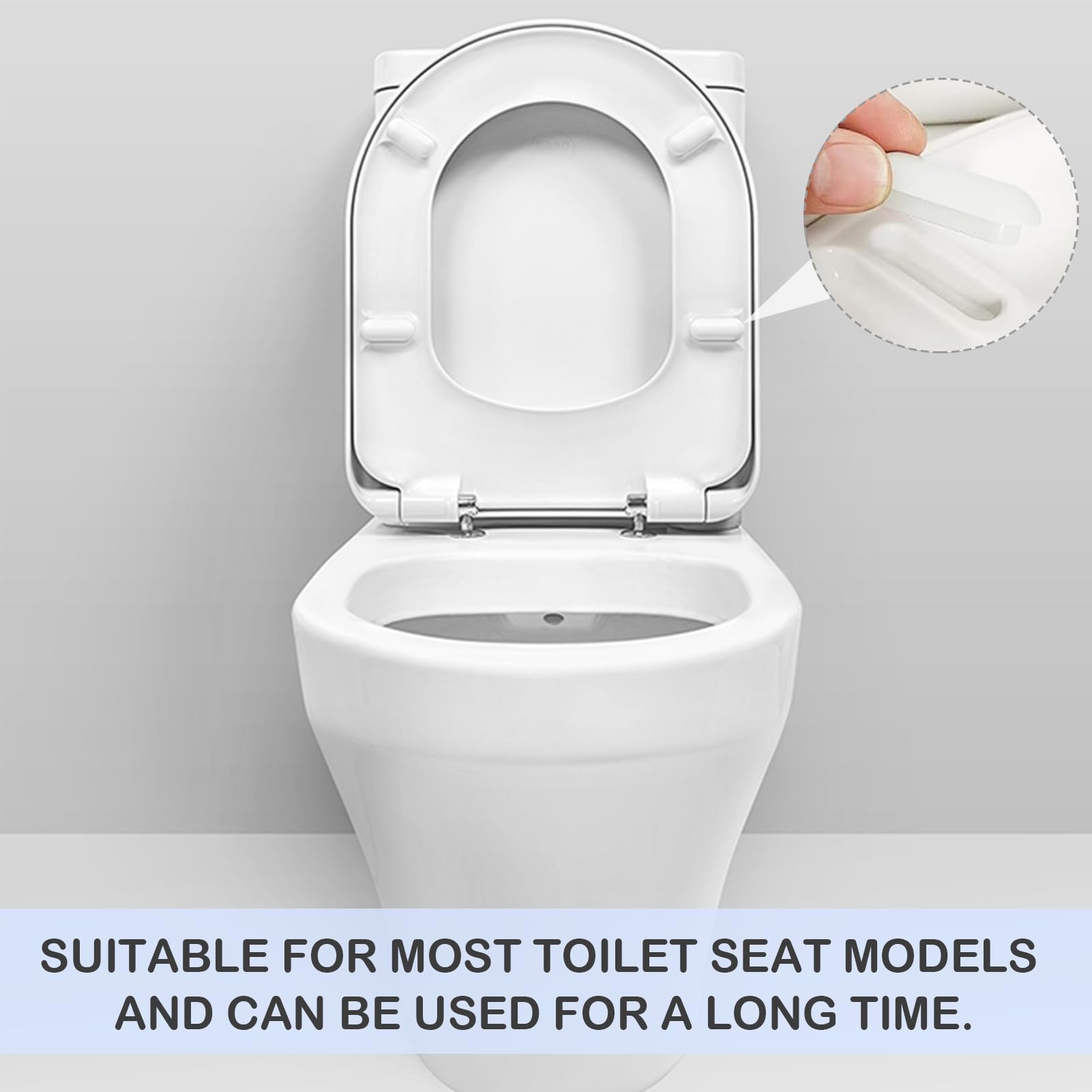 Rubber Toilet Seat Buffers, 8 Pcs White Push-in Bumpers for D Shape and Most Toilet Seat Models - Image 3