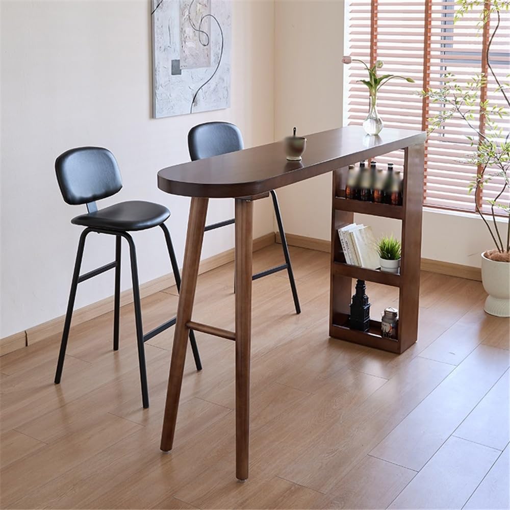 Table de Bar Table de Bar Semi-Circulaire Longue en Bois à Pieds Hauts, Table Salle Manger Cuisine avec Rangement(180 * 40 * 105cm)