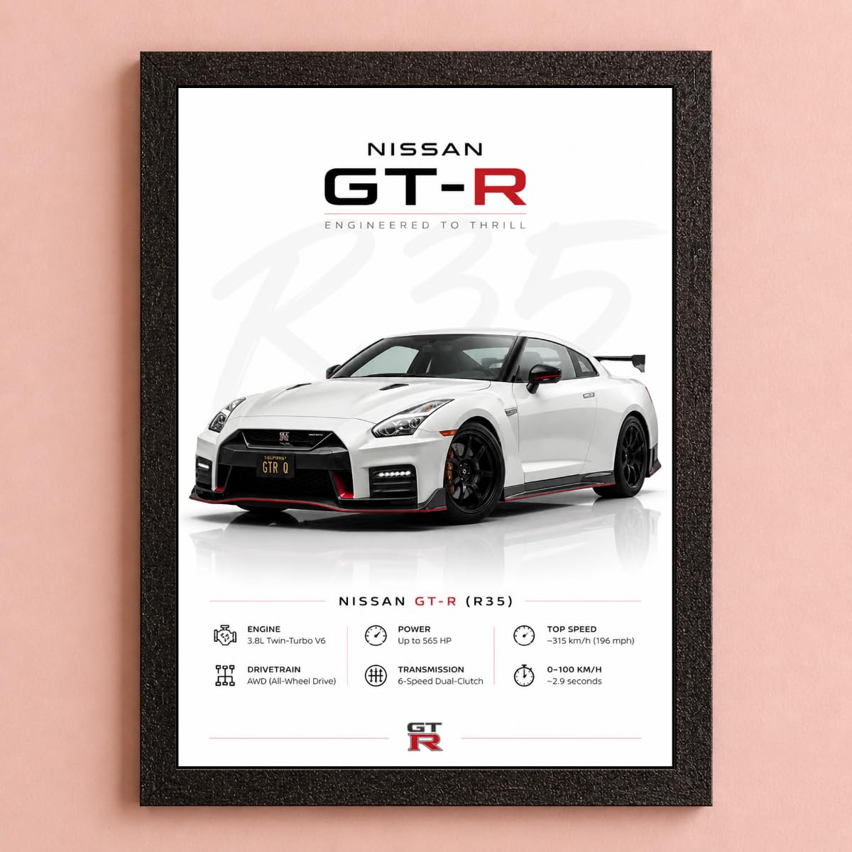【非売品】NISSAN GT-R 日産R35型 純正 特大ポスター Auster.in Nissan GTR R35 Wall Art Poster with Frame, 8x12 Inch