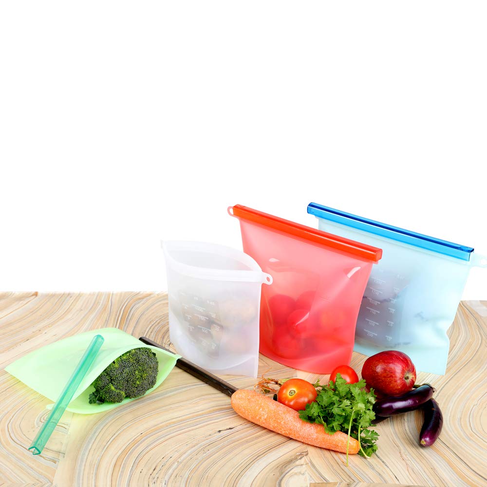 Bolsa de almacenamiento de alimentos de silicona, a prueba de fugas, sin olor, resistente a las manchas, duradero, apto para lavavajillas - Apto para microondas y refrigerador (juego de 2) 2 L