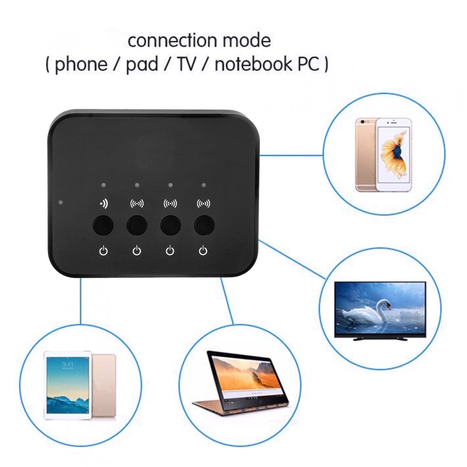 Ejoyous BW-107 Adapter audio Bluetooth, rozdzielacz 1 do 3, bezprzewodowy odbiornik stereo z przyłączem kablowym 3,5 mm, do głośników domowych, telewizorów i telefonów