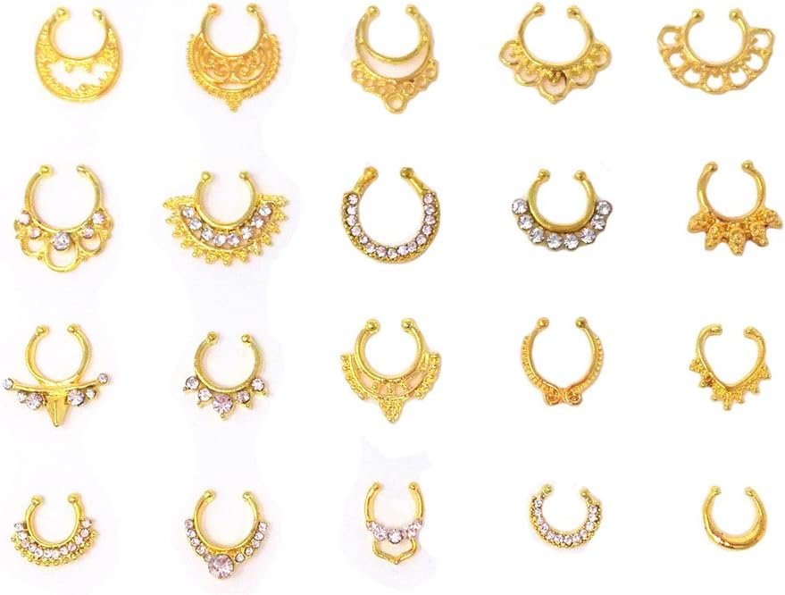 20pcs Fake Septum Clicker Nose Ring Rhinestone Non Piercing Hanger Clip Body Jewelry