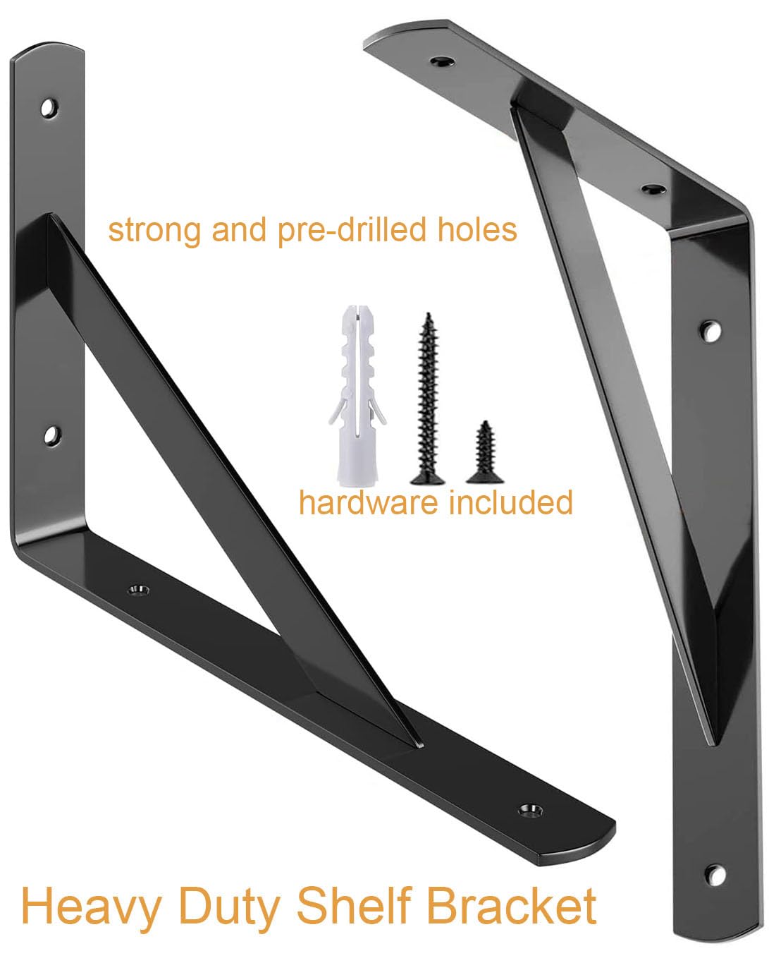 200 mm Shelf Brackets Heavy Duty Shelf Bracket 200 x 150 mm Metal Shelf Bracket Triangular Shelf Supports with Hardware for Wall Shelving Black - Image 4