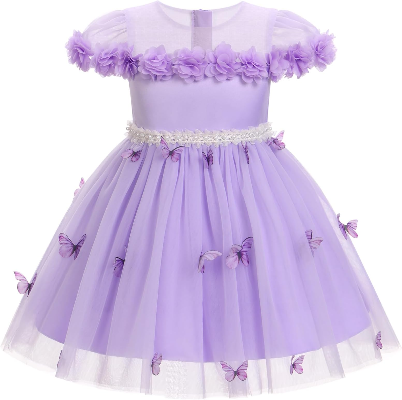 Baby Girls Birthday Party Dress Infant Toddler Kids 3D Flower Butterfly Tulle Tutu Princess A-line Tulle Dresses for Wedding Pageant Baptism