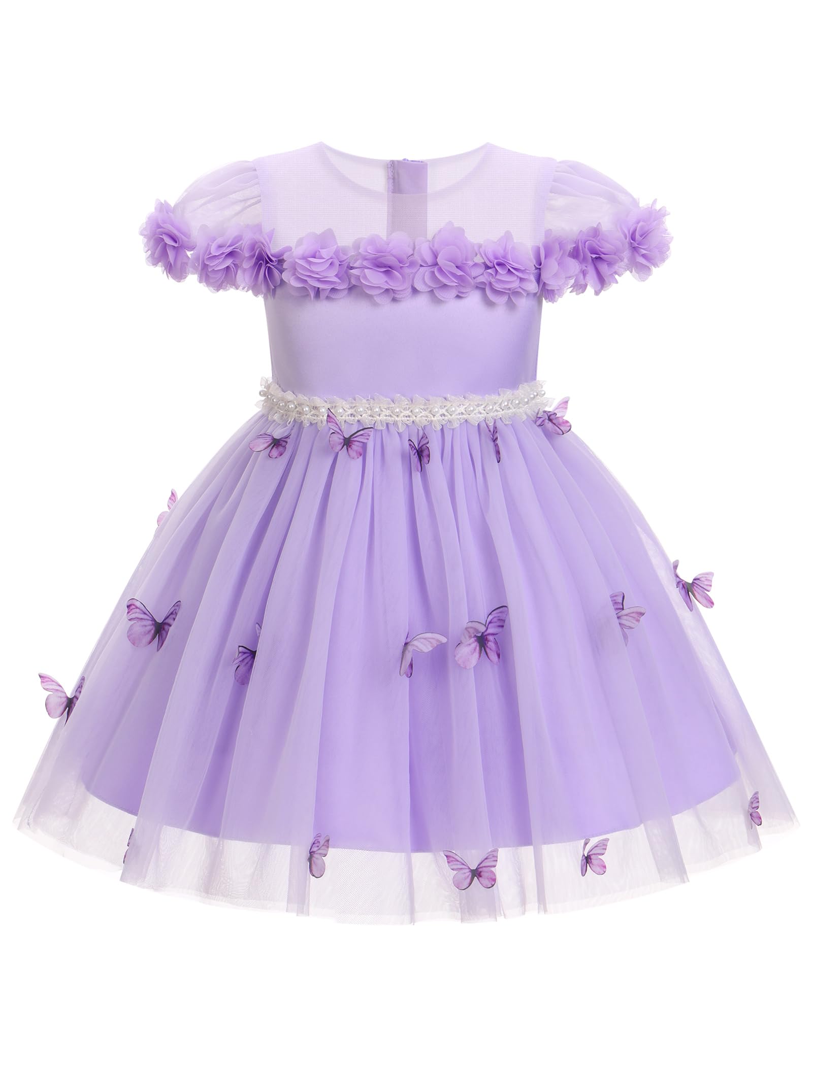 Baby Girls Birthday Party Dress Infant Toddler Kids 3D Flower Butterfly Tulle Tutu Princess A-line Tulle Dresses for Wedding Pageant Baptism