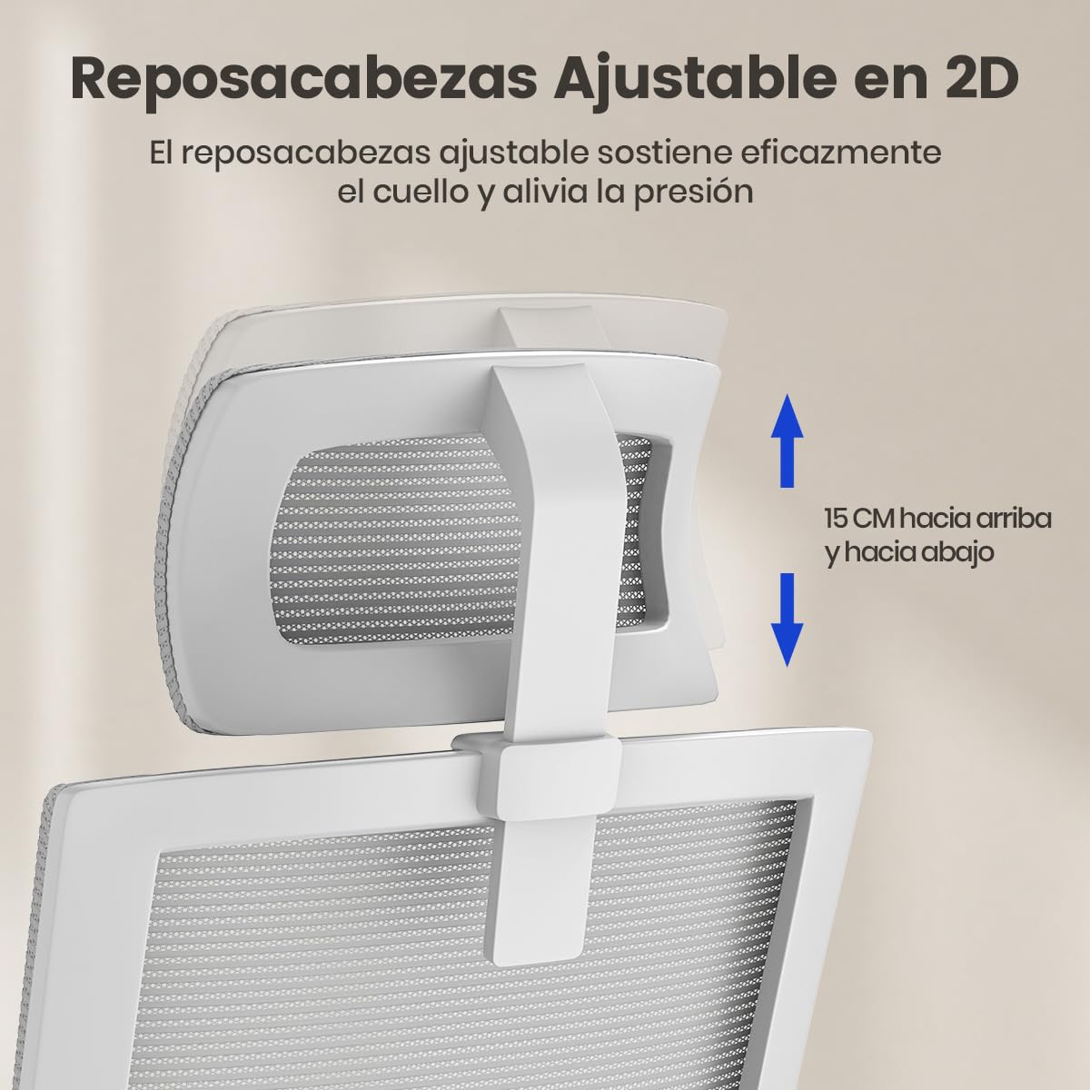 naspaluro Silla de Escritorio Ergonómica, Silla de Oficina con Reposacabezas Ajustable, Malla Transpirable, Silla para Ordenador de Altura Regulable, Silla Giratoria para Oficina en Casa, Gris Claro