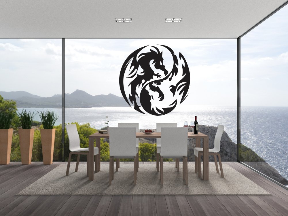 Wandtattoo Yin Yang Drache – Selbstklebend, 60x60 Cm, Dekorativ