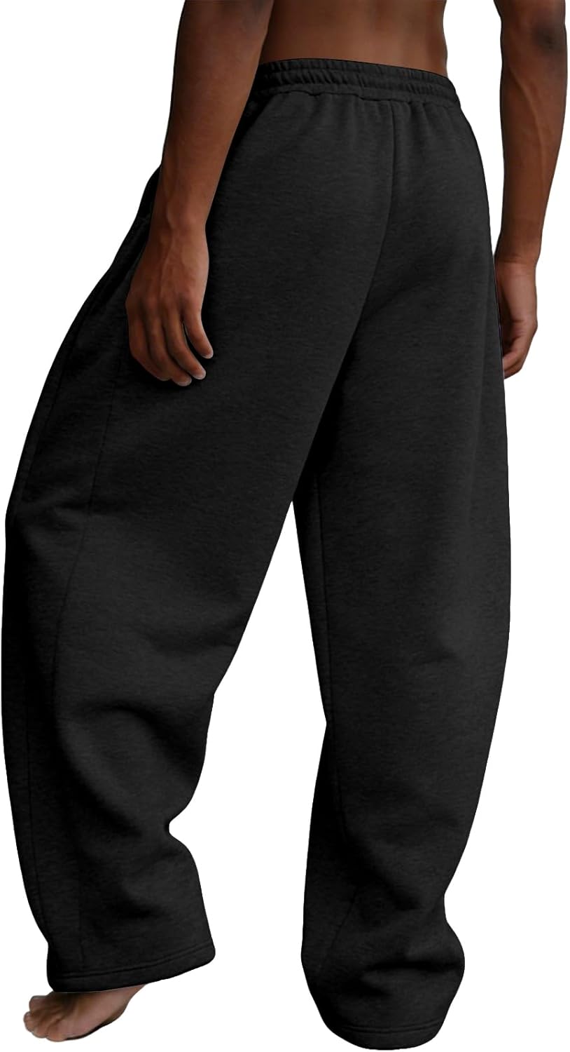 Men's Baggy Sweatpants Heavyweight Fleece Wide Leg Drawstring Sweat Pants,Casual Lounge Joggers with Pockets Slacks - Image 6