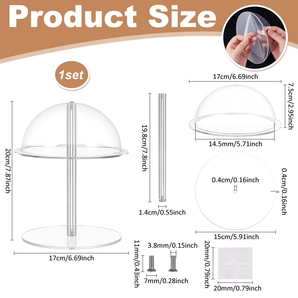 PH PandaHall 20cm Espositore per Cappelli Baseball Espositore per Parrucche, Supporto Trasparente a Cupola per Cappelli per Armadi Negozi Saloni