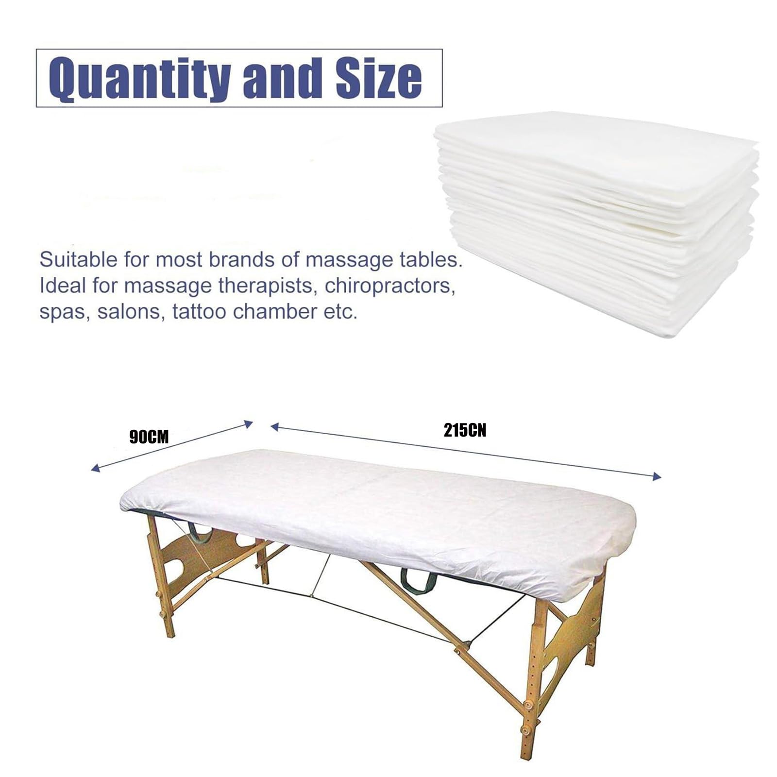 50PCS Sabanas Desechables Camilla Masaje, Funda Tensada Desechable Impermeable de 90 x 215 cm para Camilla de Masaje; Sábanas Desechables para Spa y Salón de Belleza (WHITE2)