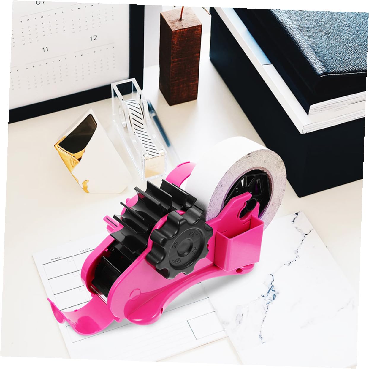 DOITOOL Dévidoir Semi-automatique Multifonction Robuste pour Ruban Adhésif avec Porte-rouleau Intégré Distributeur Polyvalent pour Emballage et Bricolage Bureau