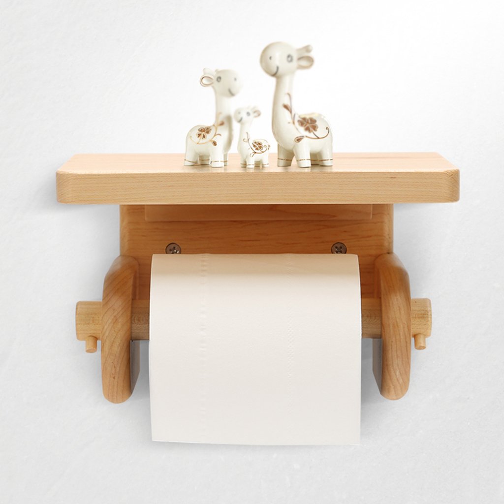 Dispenser di Carta Igienica in Legno Massello Moderno E Innovativo, Porta Carta Igienica E Ripiano Portaoggetti