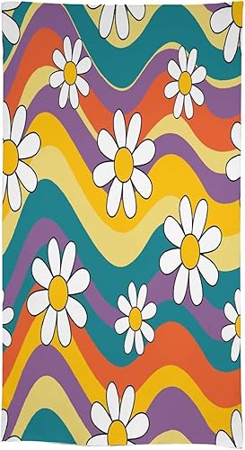 Miniatura 775 de Mantel floral hippie, diseño retro de los años 70, naranja, rosa, azul, floral, bohemio, estampado estético de margaritas, para fiesta, picnic