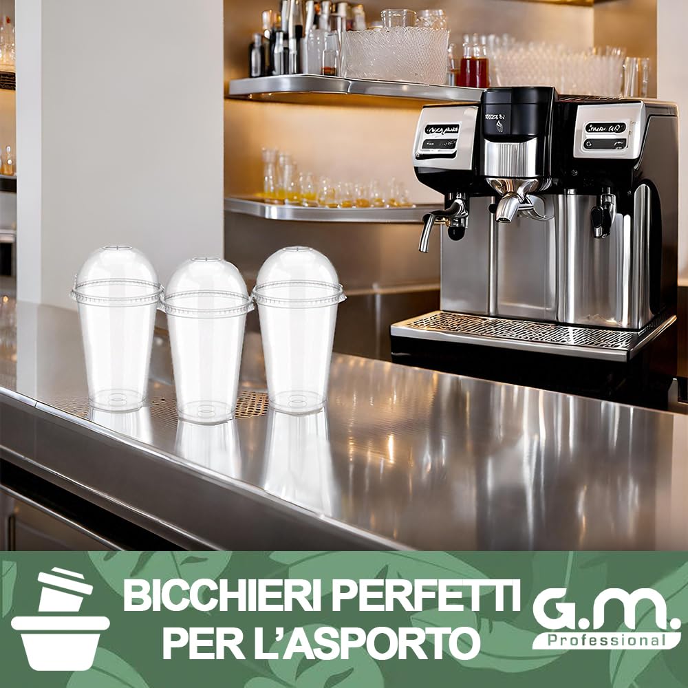 200 Bicchieri Kristal per Bevande con Coperchio da 400 ml, Biodegradabili e Compostabili, Rigidi e Resistenti, Usa e Getta, Ideale per Casa, Ufficio, Asporto Bevande Fredde
