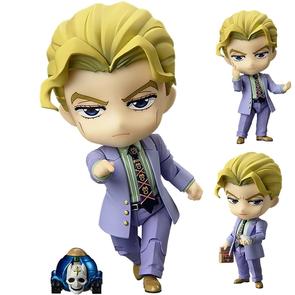Jiumaocleu JJBA Action Figure Yoshikage Kira, 10cm Mini Anime Figure Statue, Joint Movable, Parts Changeable, Handmade Collectible Gifts for Fans
