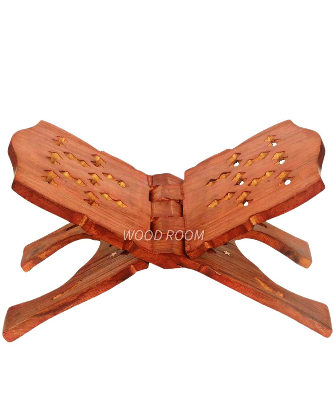 WOOD ROOM Handcrafted Wooden Hand Carved Holy Book Stand Figurine/Book Sand/Rehal Stand / 12 X 5.5 inch (Brown)