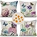 Cirzone wasserdichte Kissenbezug 4 Stück 45 x 45 cm Dekorative Outdoor Kissen Wasserfest Atmungsaktiv Vögel und Schmetterlinge Kissenbezug Werden für Sofakissen Garten Outdoor