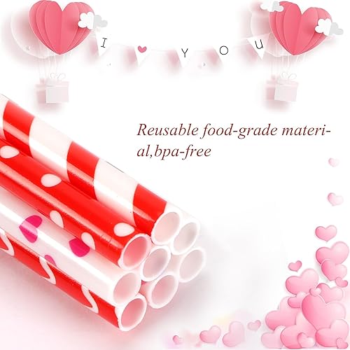 Miniatura 4 de 40 pajitas para el día de San Valentín, sin BPA, de 9 pulgadas, con impresión de plástico duro de San Valentín, reutilizables, para la familia o