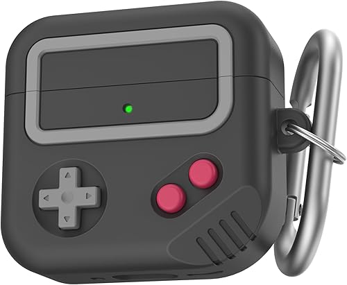 Funda de silicona con diseño de juego 2024 para Apple AirPods 4 Gen con cancelación activa de ruido, bonita funda para mujereshombres (negro)